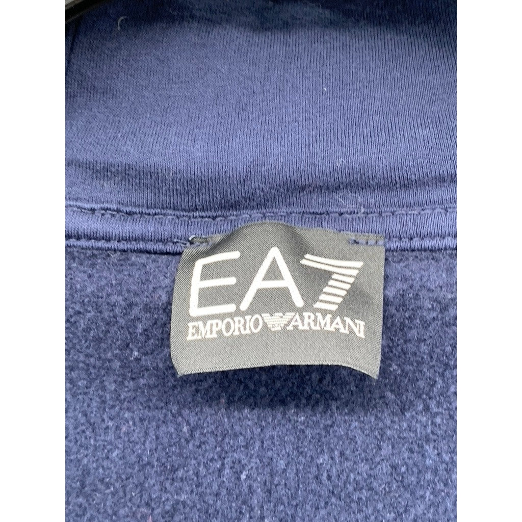 EA7 EMPORIO ARMANI Men's Navy Blue Zip-Up Hooded Sweater SZ L