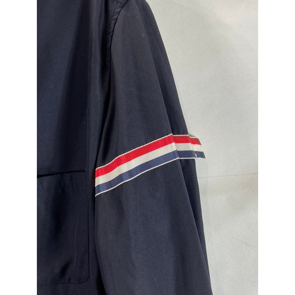 THOM BROWNE Men's Navy Stripe Armband Patch Button-Up Shirt Jacket SZ 1(S)