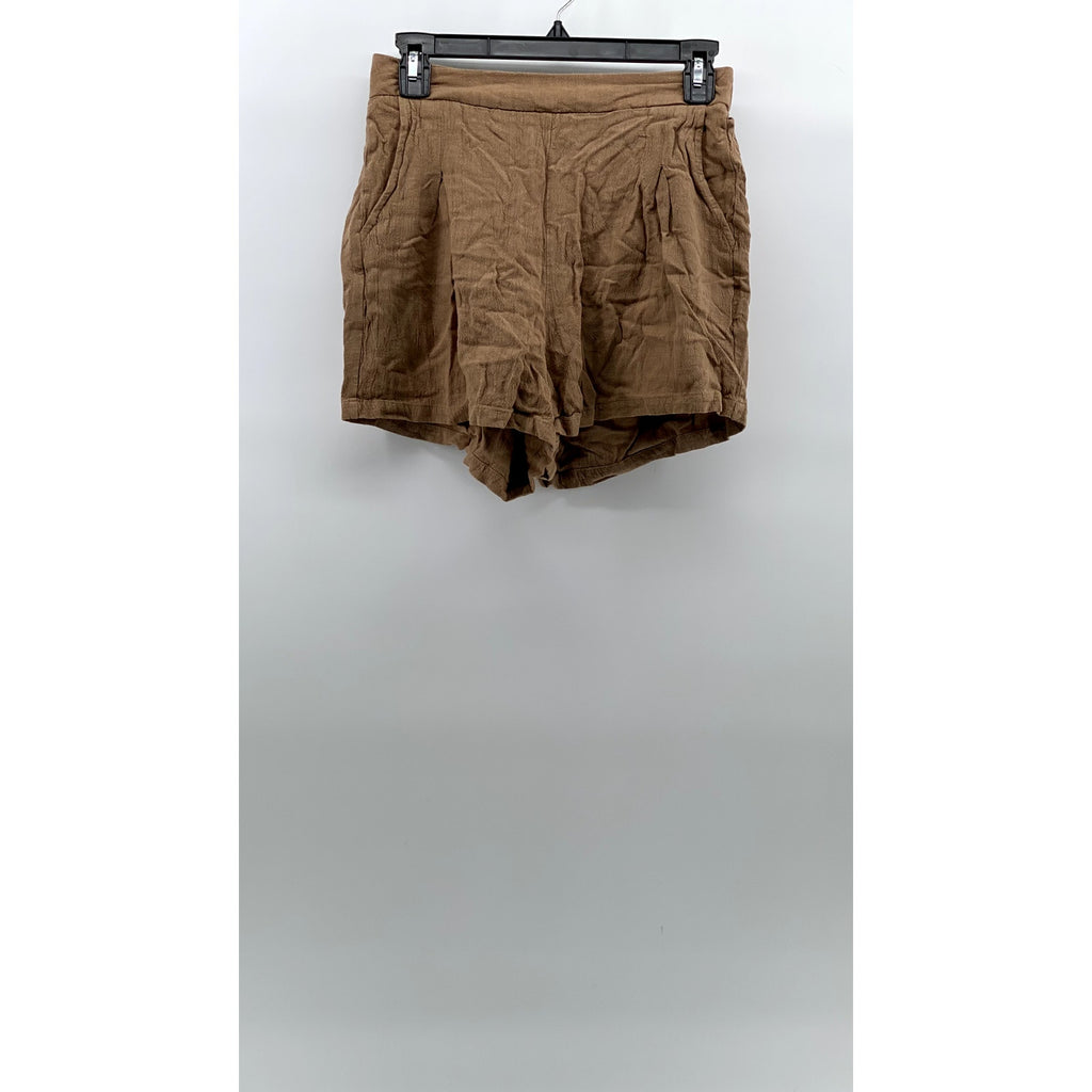 AUTOMET Women's Tan Linen-Blend Textured Pull-On Relaxed-Fit Casual Shorts SZ S