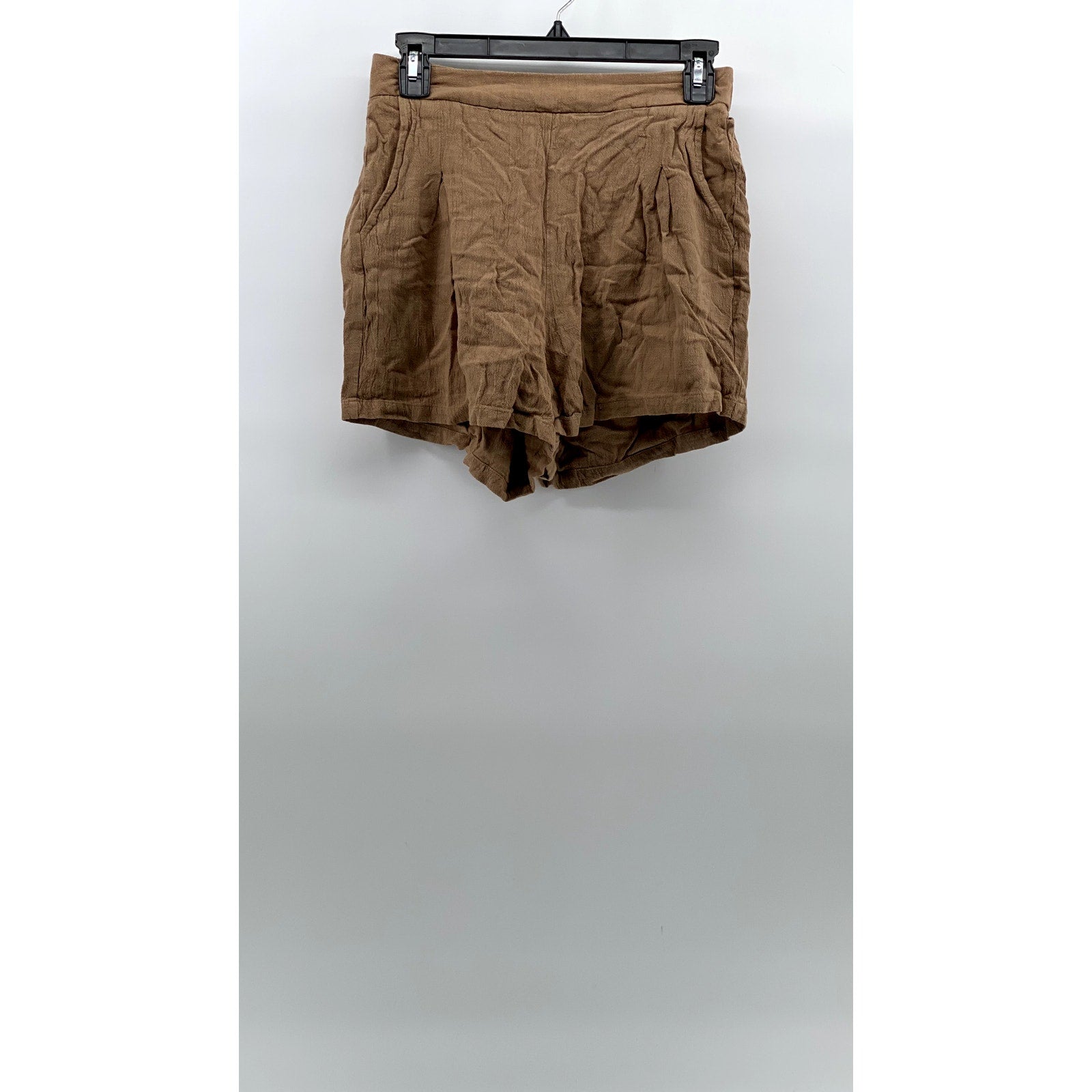 AUTOMET Women's Tan Linen-Blend Textured Pull-On Relaxed-Fit Casual Shorts SZ S