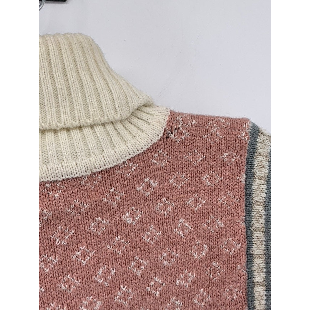 DISTINCTION Women's Beige-Pink Printed Knit Long Sleeve Turtleneck Sweater SZ S