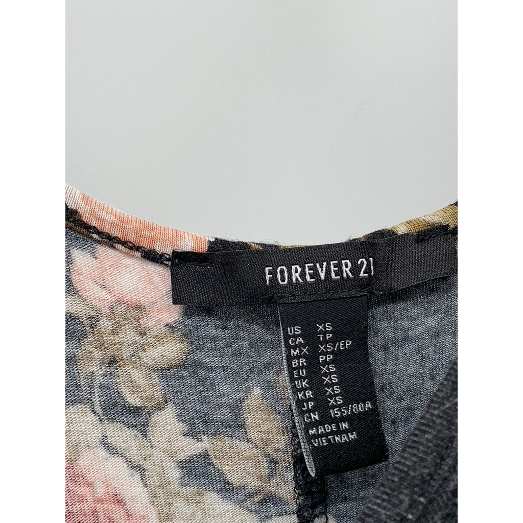 FOREVER 21 Women's Black Floral Print Long Sleeve Dress SZ XS
