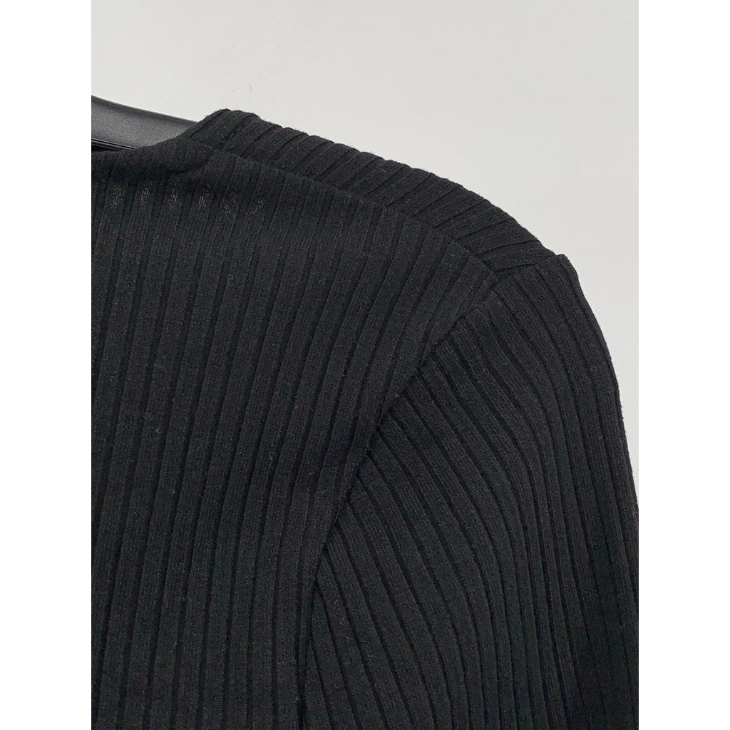 BAR III Women's Black Ribbed Straight-Neck Long Sleeve Crop Top SZ XS