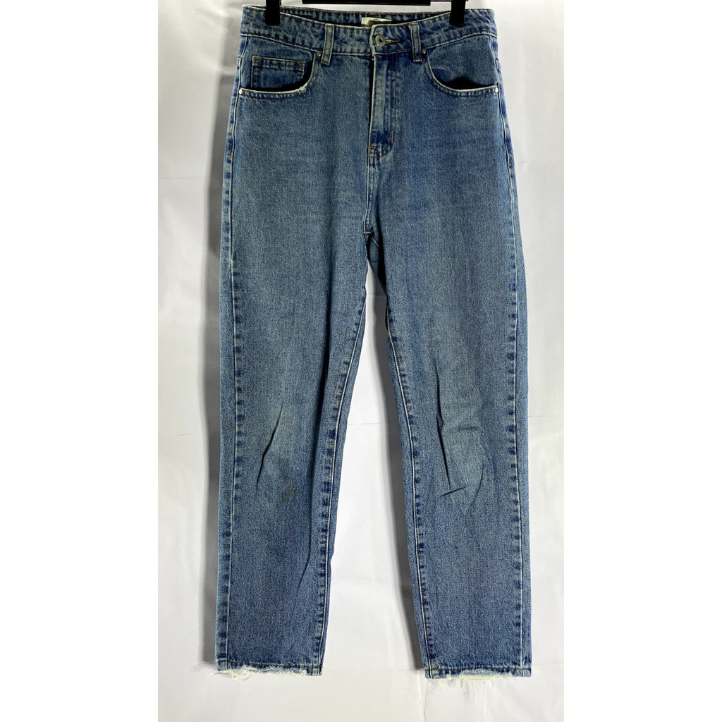 COTTON ON Women's Blue Denim Tapered-Leg High-Ris Distressed Mom Jean SZ 6
