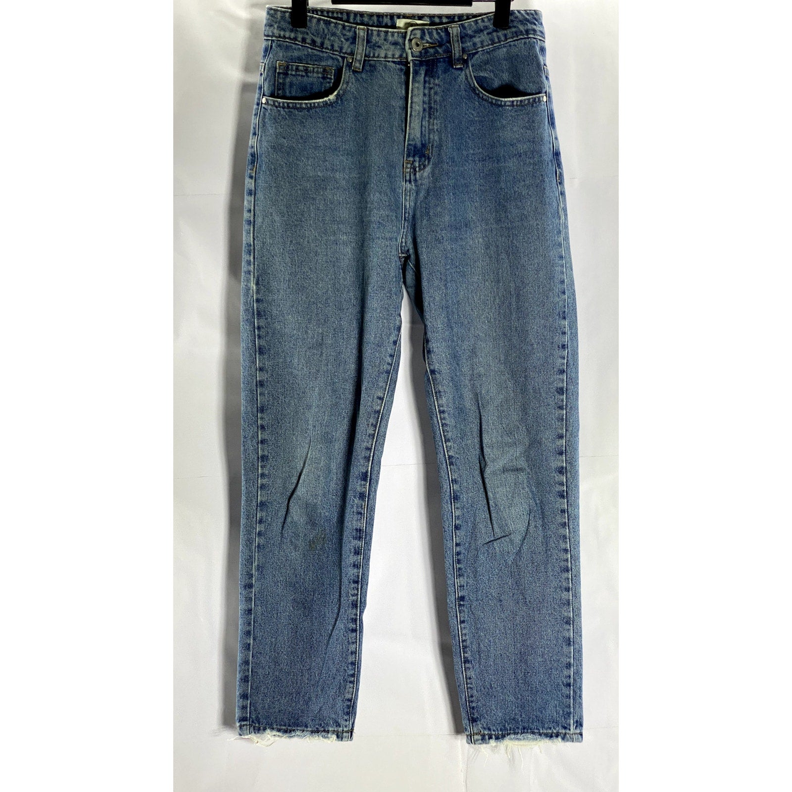 COTTON ON Women's Blue Denim Tapered-Leg High-Ris Distressed Mom Jean SZ 6