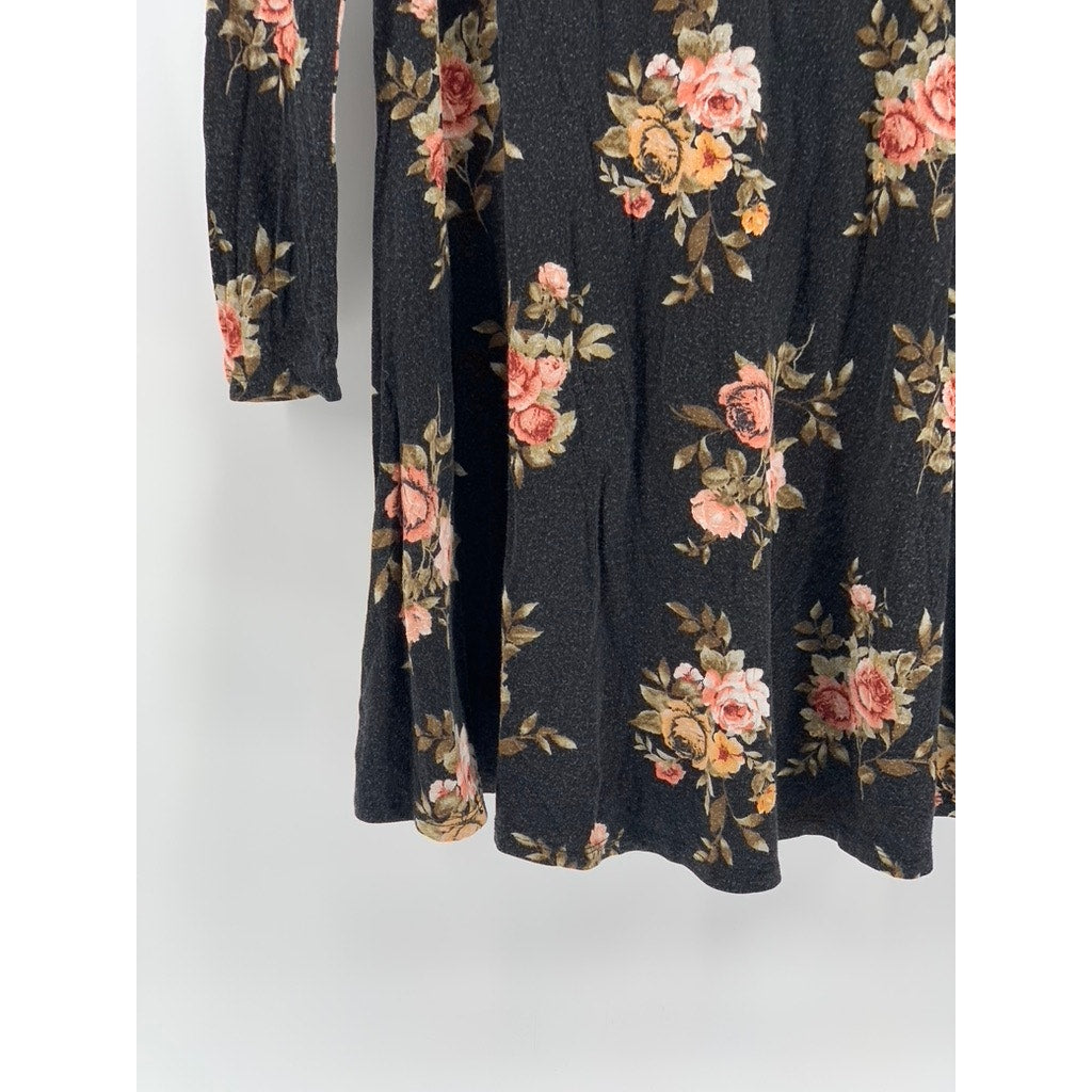 FOREVER 21 Women's Black Floral Print Long Sleeve Dress SZ XS