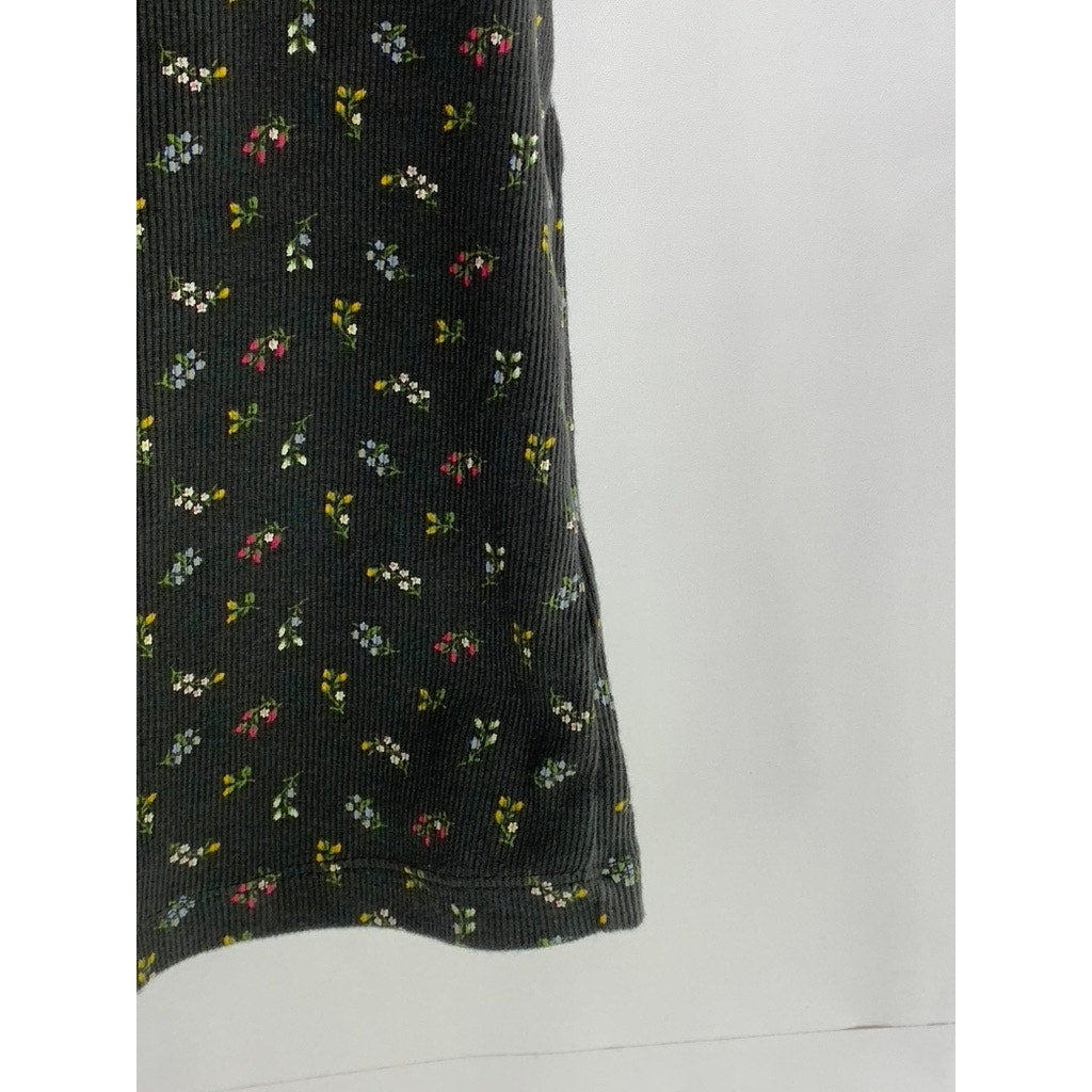 OLD NAVY Women's Grey Floral Print Button-Up Short Sleeve Scoop-Neck Top SZ S