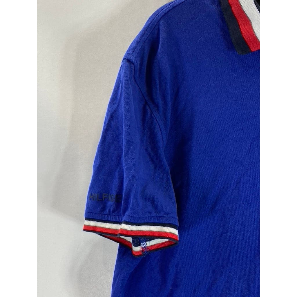 TOMMY HIILFIGER Men's Dark Blue Vintage Stretch Short Sleeve Polo Shirt SZ L