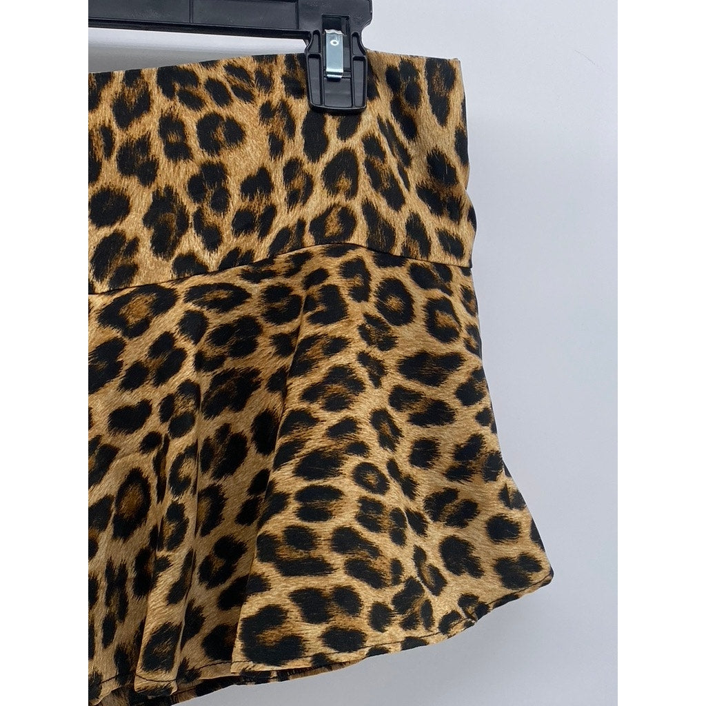 ZARA Women's Brown Leopard Print Pull-On Mini Skort SZ S