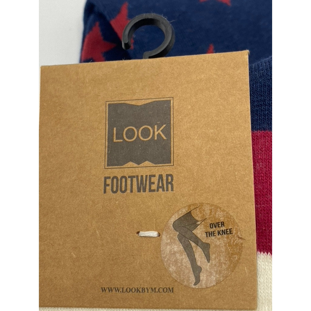 LOOK FOOTWEAR Women’s Red-Blue Striped-Star Over The Knee Socks SZ OS