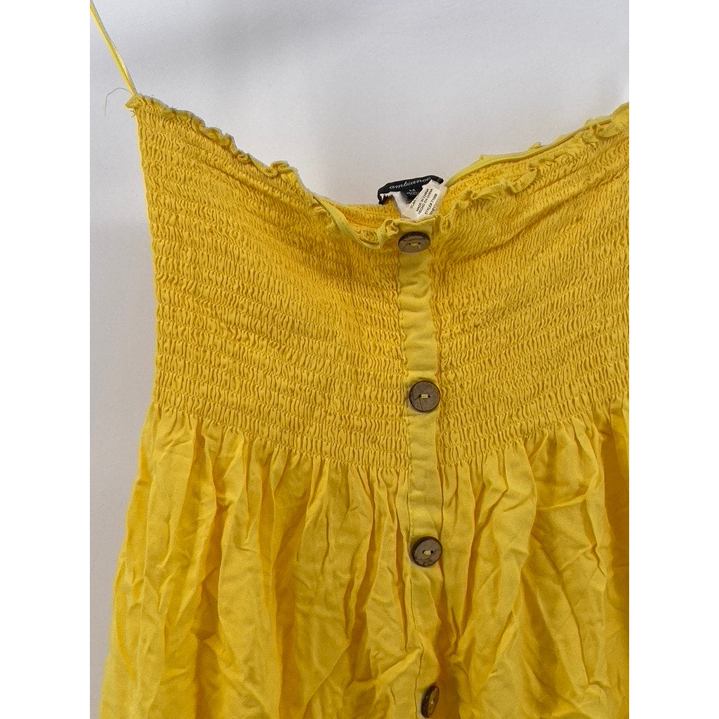 AMBIANCE Women's Yellow Smocked Strapless Mini Dress SZ M