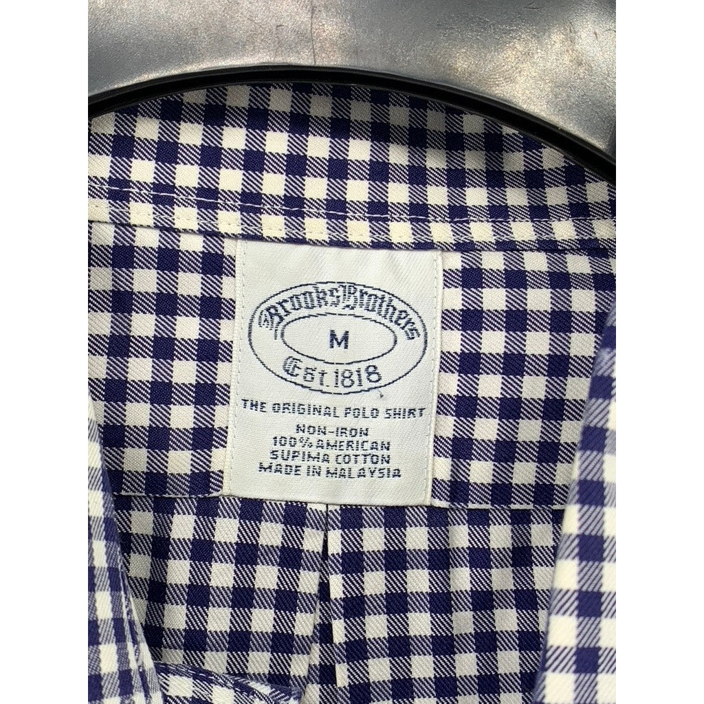 BROOKS BROTHERS Men's Blue-White Gingham Button-Up Original Polo Shirt SZ M