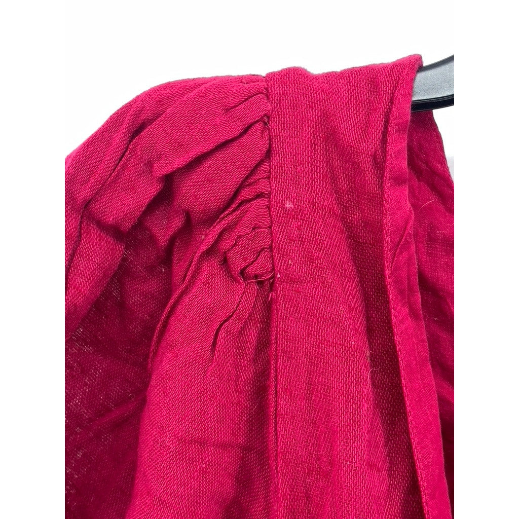 FREE PEOPLE Women's Fuchsia Antigua Open V-Back Button Long Sleeve Dress SZ XS