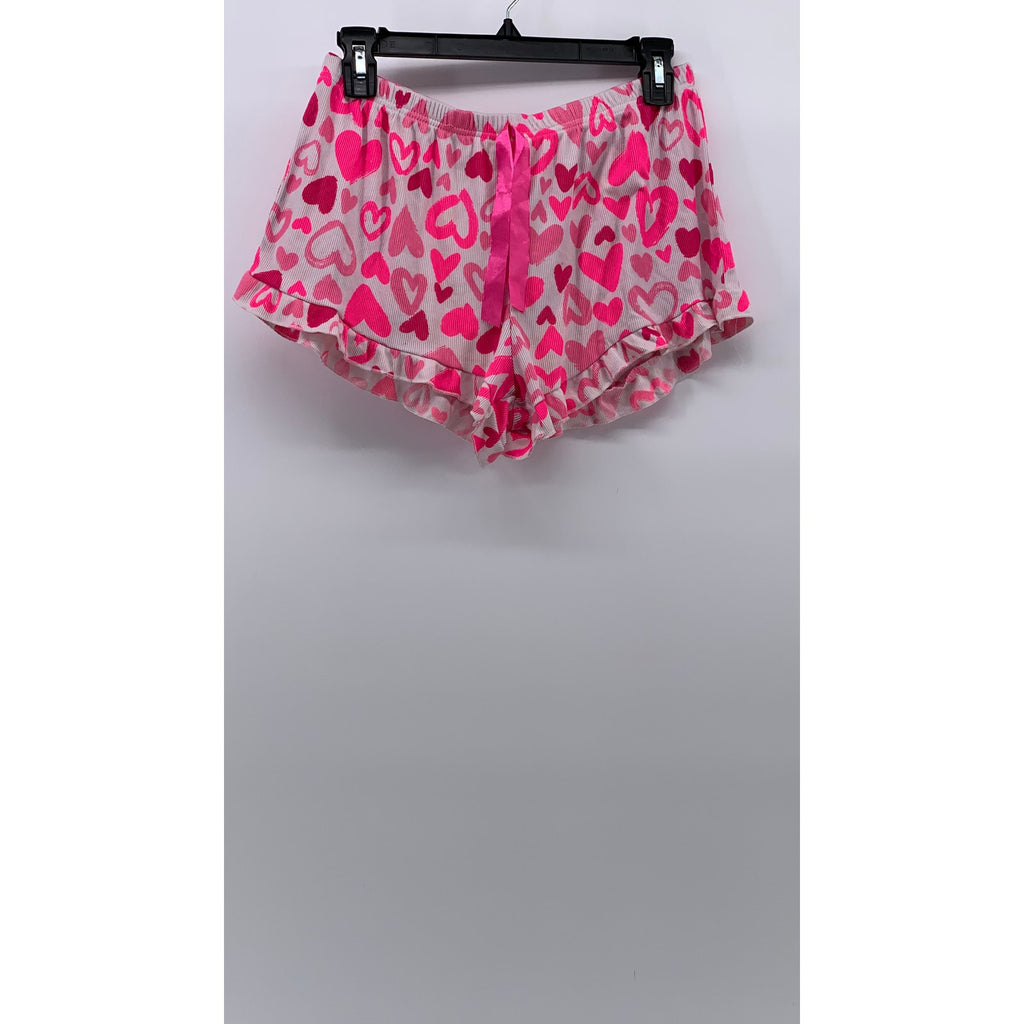 FASHION NOVA Women's Pink-White Heart Print Elastic-Waist Pajama Shorts SZ L