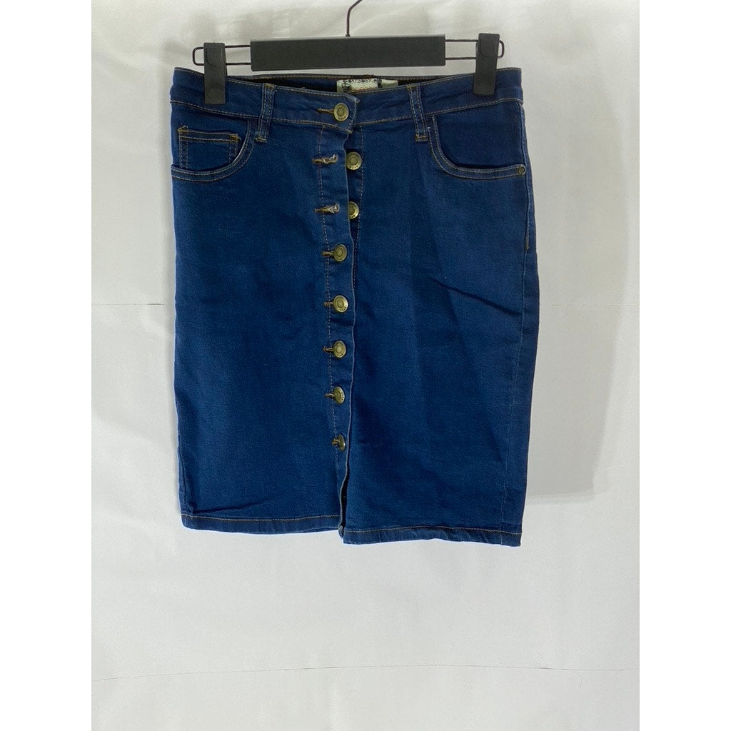 BOOHOO DENIM Women's Dark Blue Button-Front Straight Mini Skirt SZ 10