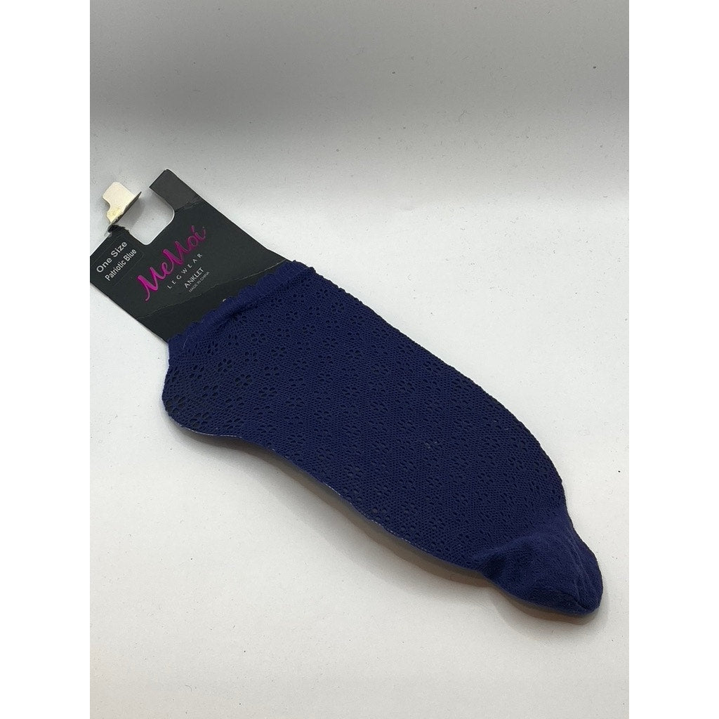 MEMOI Women's Floral Patriotic Navy Blue Lace Ruffle-Trim Ankle Socks SZ OS