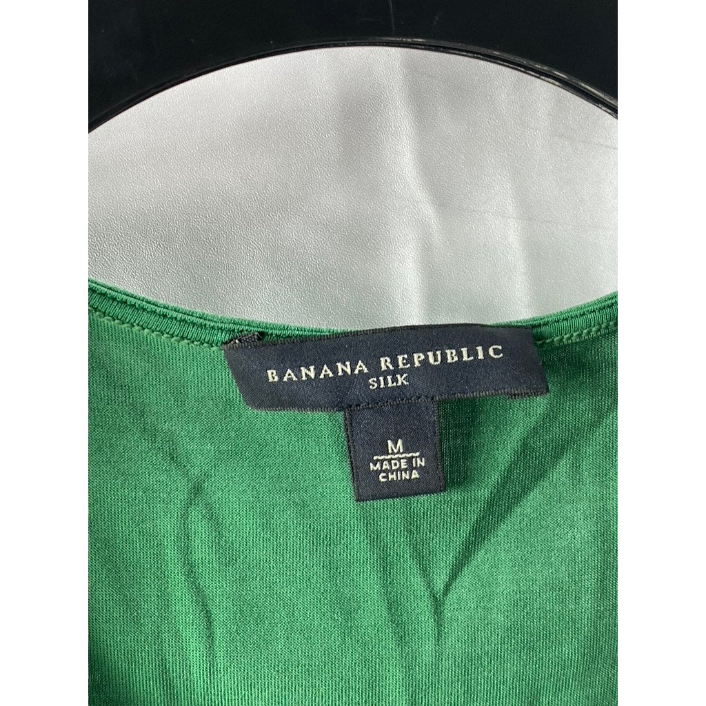 BANANA REPUBLIC Women's Green Silk Scoop-Neck Pleated Tank Top SZ M