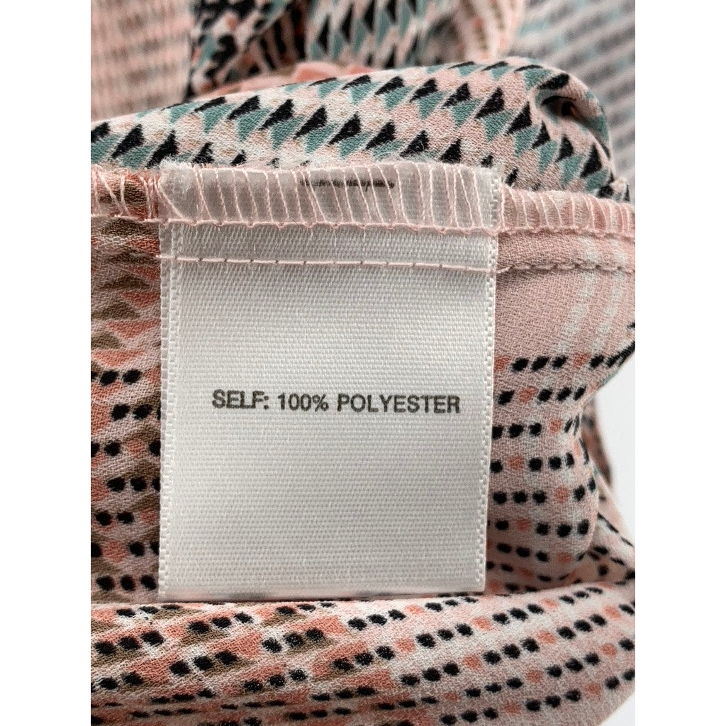 ROSE + OLIVE Women's Plus Pink-Gray Geo Print Button-Up 3/4 Sleeve Top SZ 1X