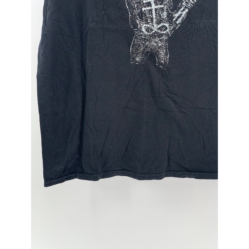 GILDAN Men's Black Skeleton Flame Hand Crewneck Short Sleeve T-Shirt SZ L