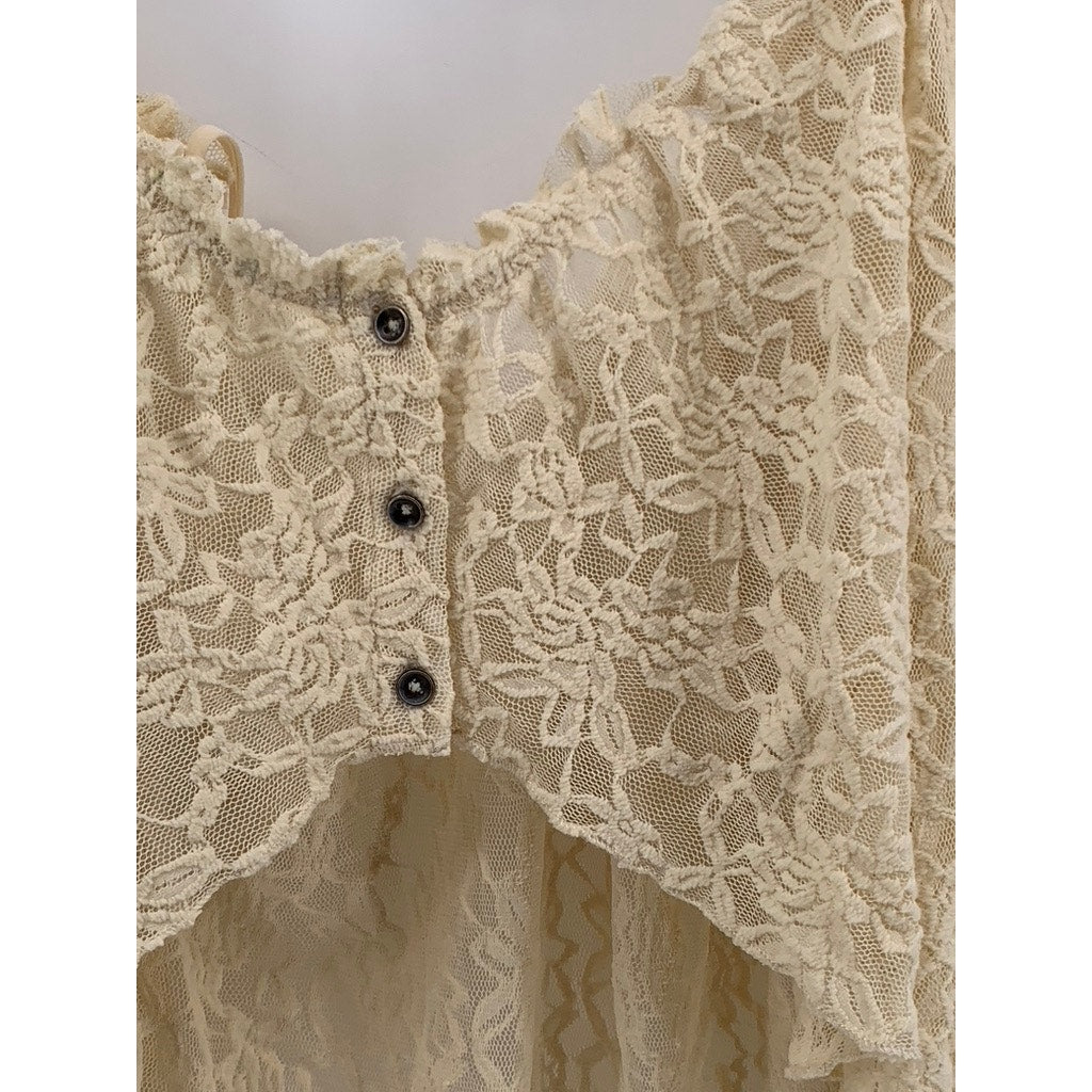KIMCHI BLUE Women's Beige Floral Lace Back Cropped Top SZ M