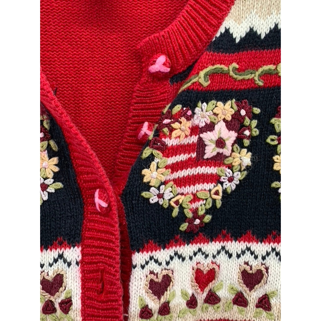 HEIRLOOM Women's Vintage Red Knit Hearts/Stars/American Flag Cardigan SZ XL