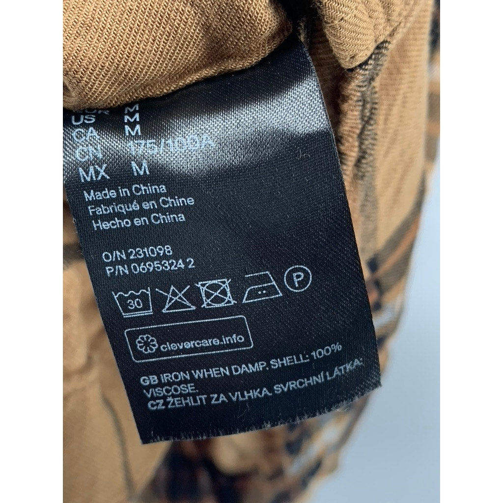 H&M Men’s Tan-Black Plaid Button-Up Regular Fit Shirt SZ M