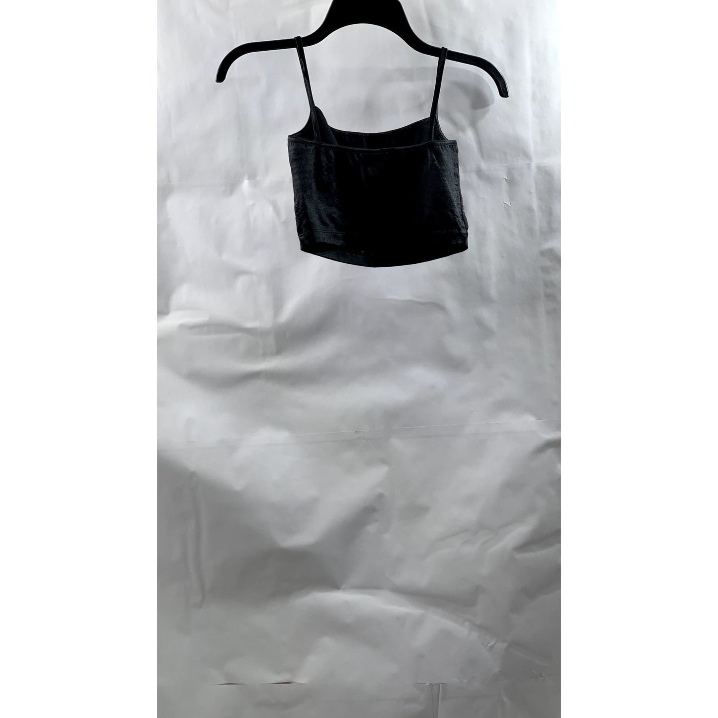 AMERICAN APPAREL Women's Black Solid Fitted Spaghetti Strap Crop Top SZ XS