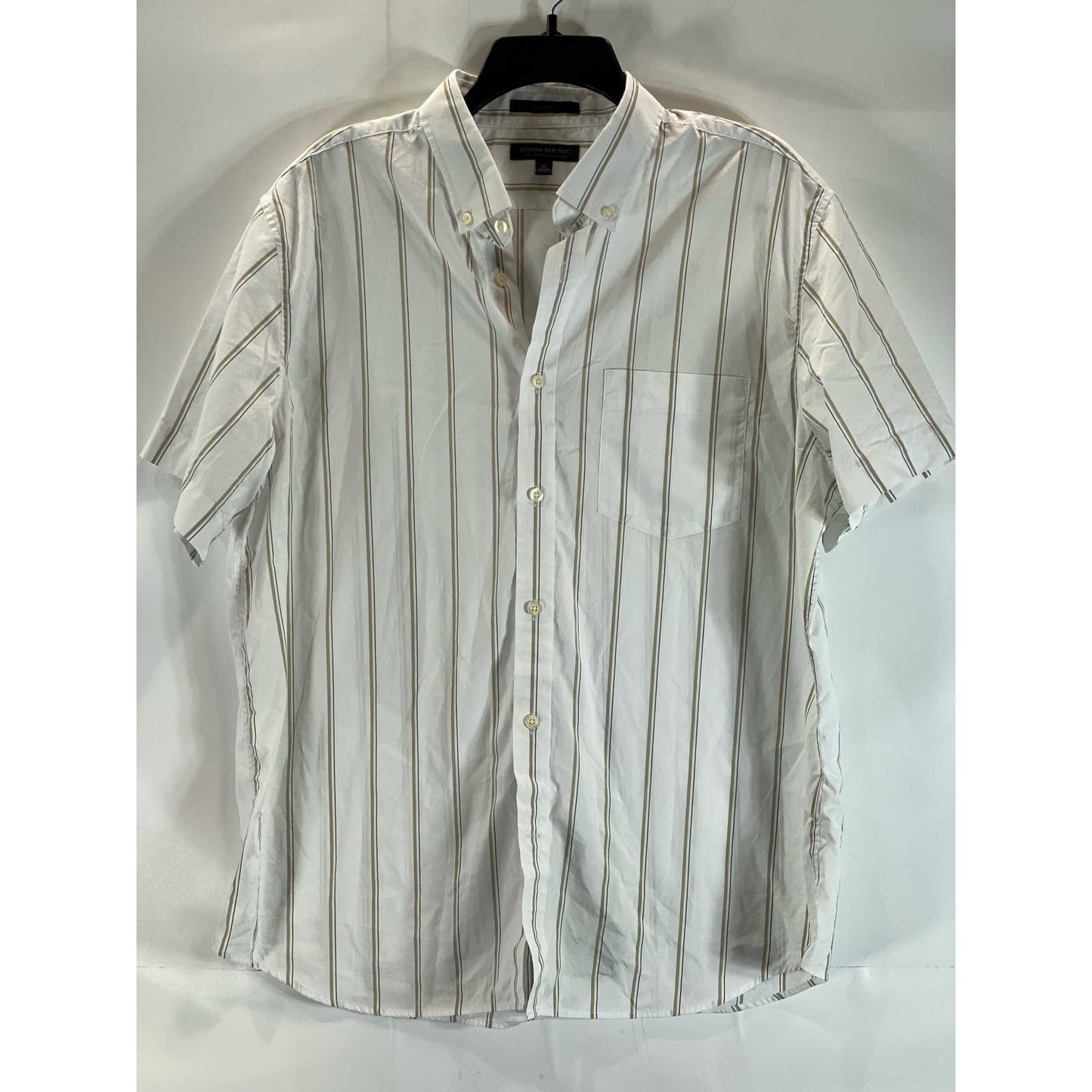 BANANA REPUBLIC Men's White Striped Tech Stretch Cotton Slim Flex Fit Shirt SZXL