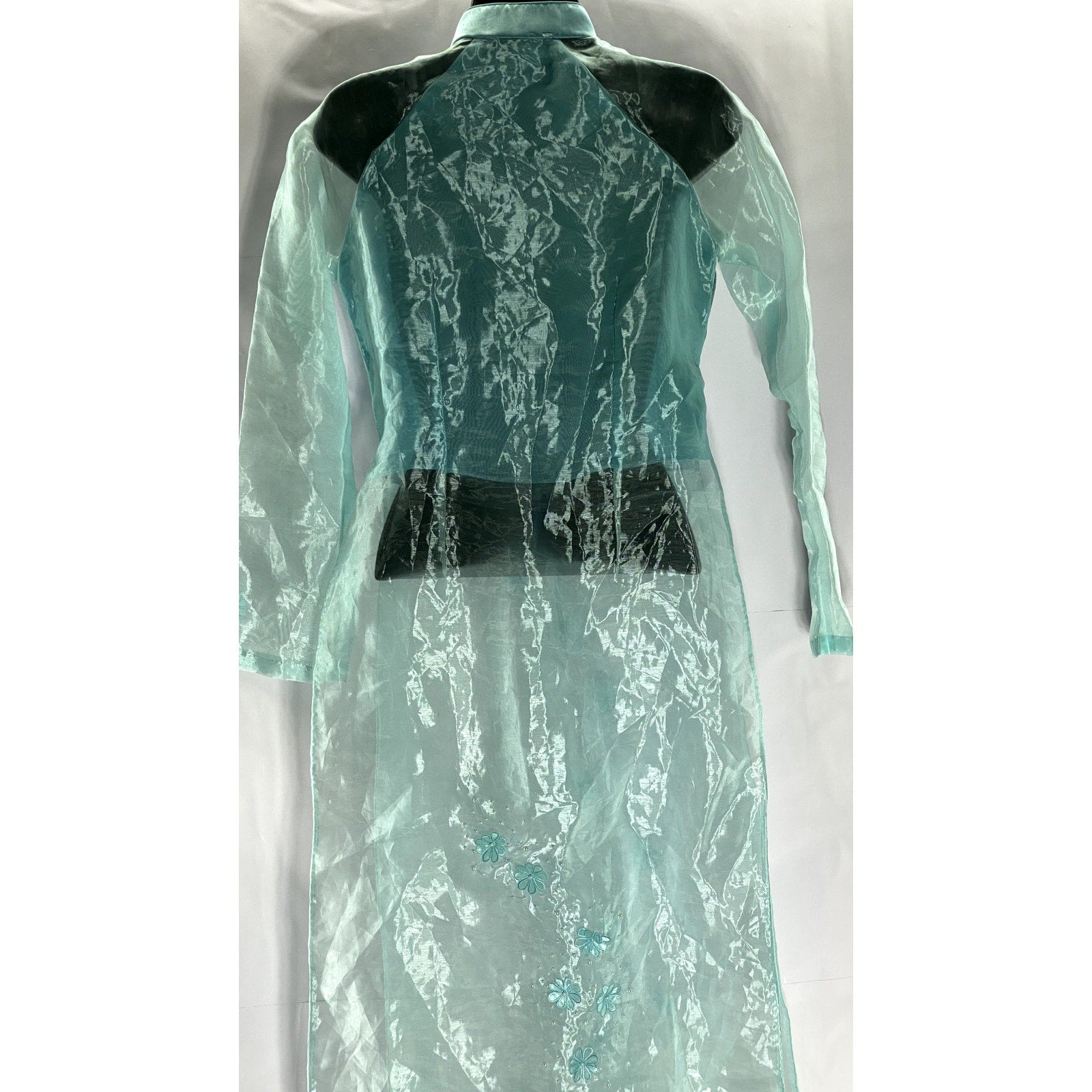 OANH NQA Women's Blue/Green Sheer 3-D Floral Long Sleeve Kurta SZ S