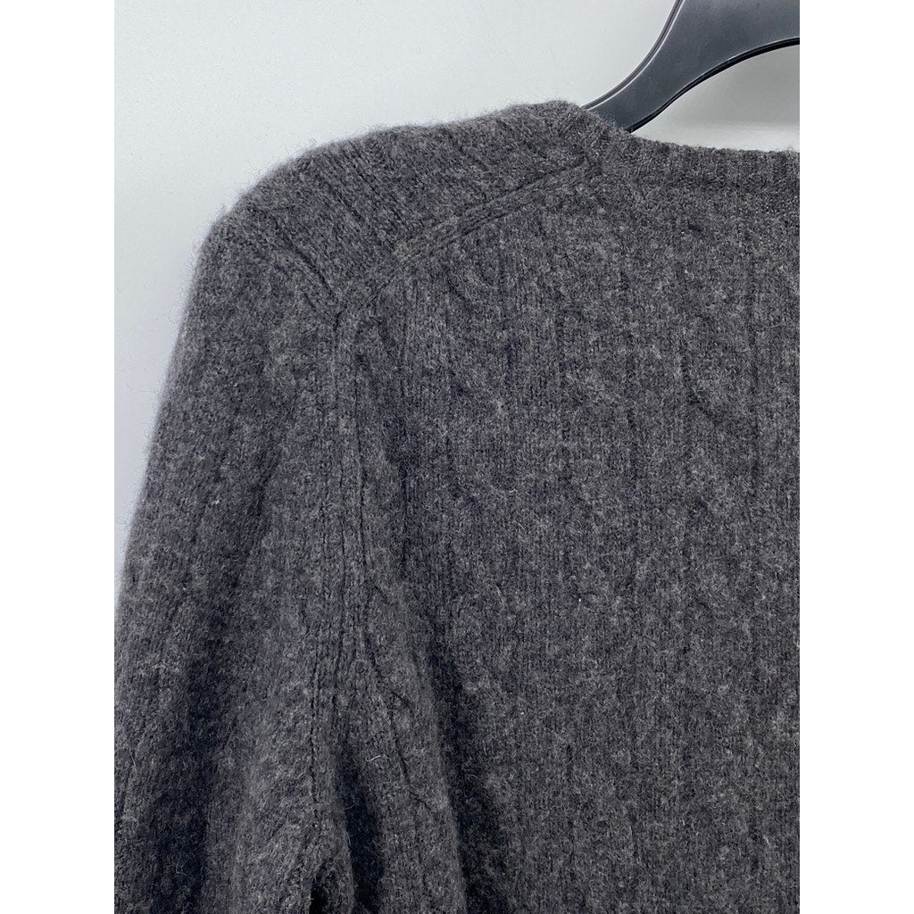 UNBRANDED Women’s Charcoal Cable Knit Long Sleeve V-Neck Pullover Sweater M