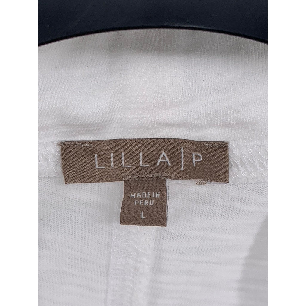 LILLA P Women's White Open Front Cotton Cardigan SZ L