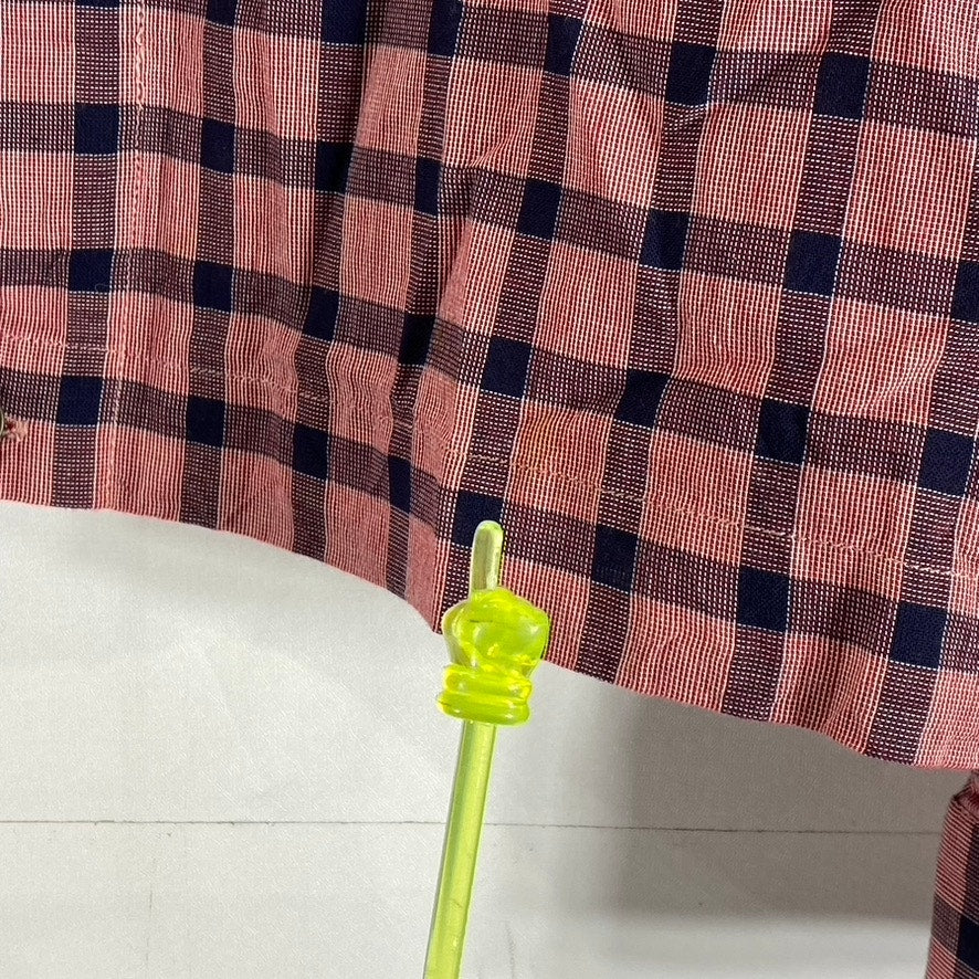 18EAST MFG Men's Red/Navy Plaid Button-Up Regular-Fit Long Sleeve Shirt SZ S