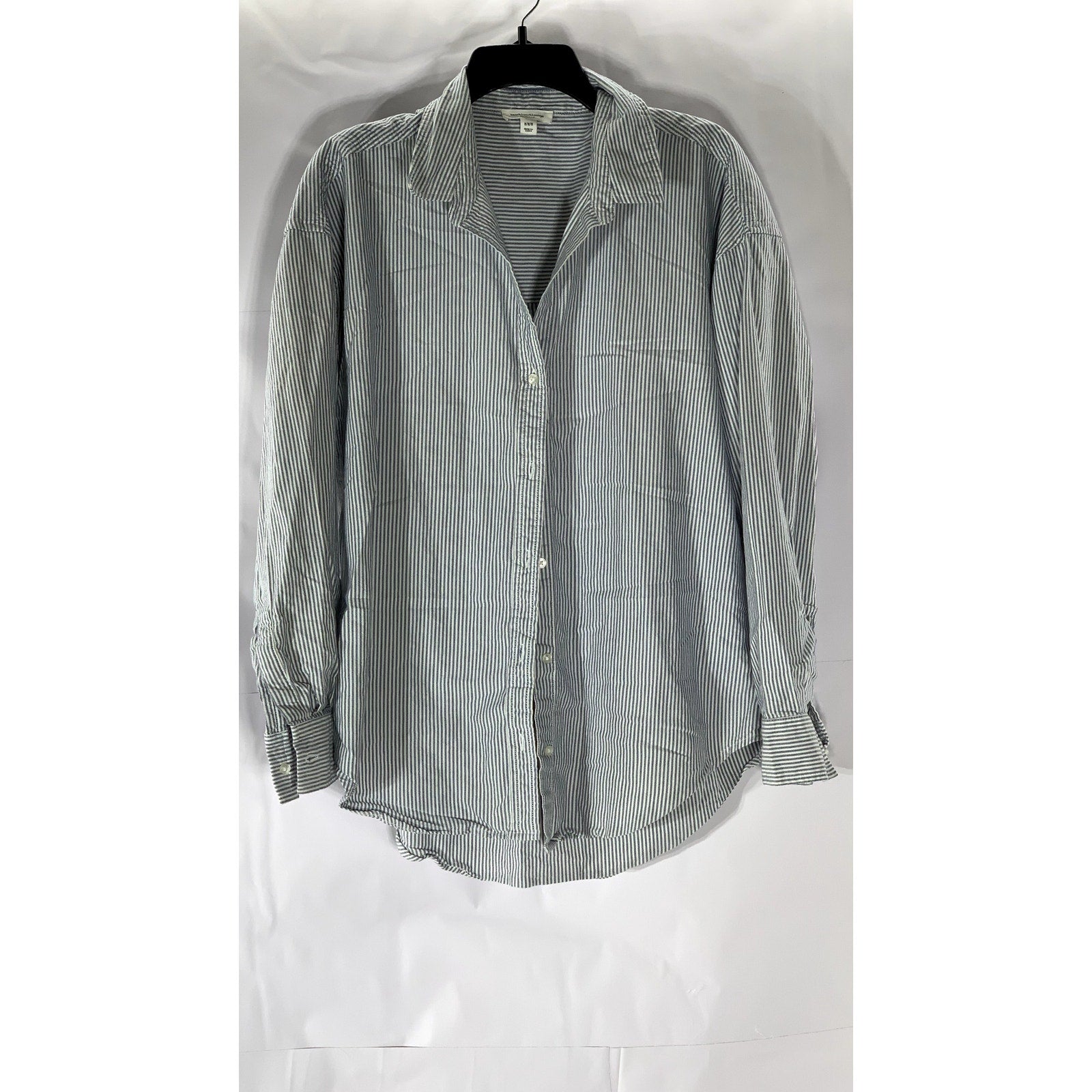 BEACHLUNCHLOUNGE Women's Blue-White Striped Regular-Fit Button-Up Top SZ M