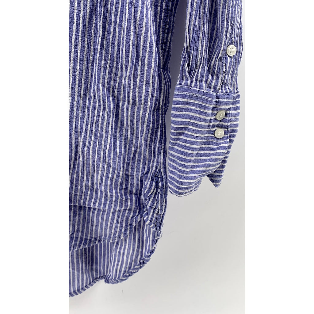 H&M Women's Blue Micro Stripe Oversized Button-Up Long Sleeve Tunic Top SZ XS