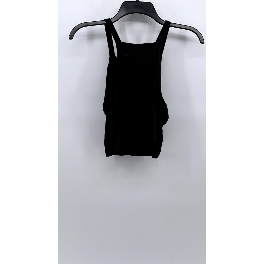 POPULAR BASICS Women’s Black Ribbed Scoop-Neck Sleeveless Cropped Top SZ L