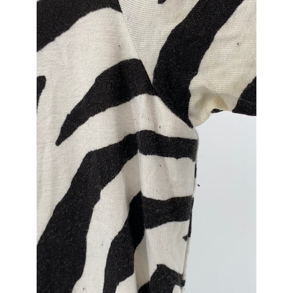 ALICE + OLIVIA Women's Off-White/Black Y2K Zebra Print Crewneck Dress SZ 2
