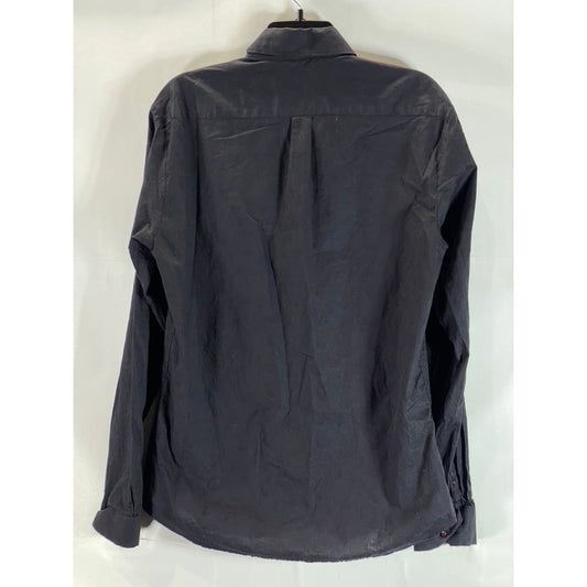 JARED LANG Men's Black Solid Cotton Slim-Fit Button-Up Long Sleeve Shirt SZ L