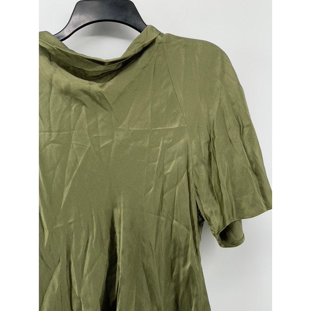 ZARA Women's Dark Green Tie-Back Flutter Sleeve Top SZ M