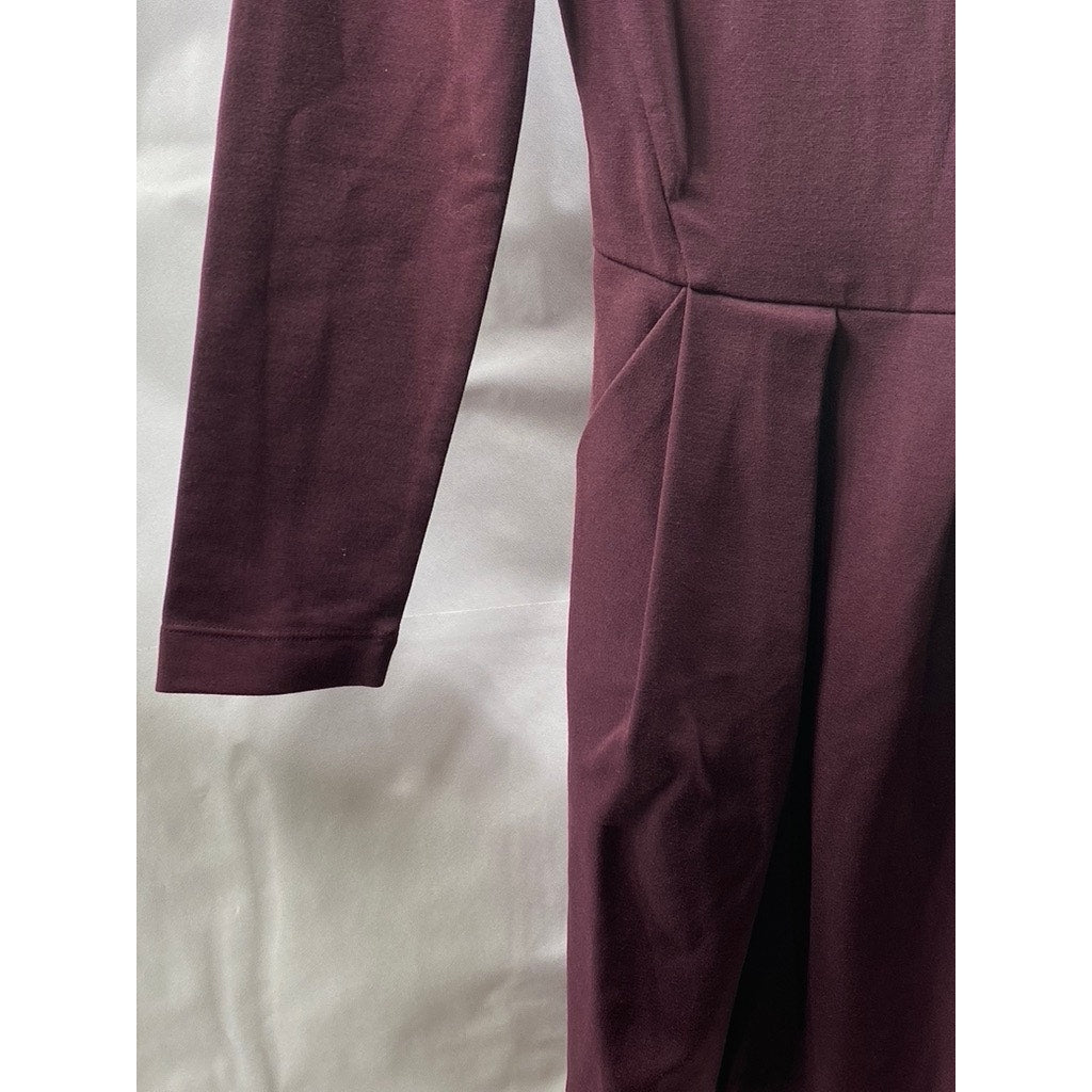 SUNDAY BEST Women's Burgundy Crewneck Long Sleeve A-Line Mini Dress SZ 2