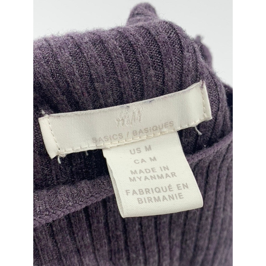 H&M Women's Basic Purple Ribbed Long Sleeve Turtleneck Top SZ M