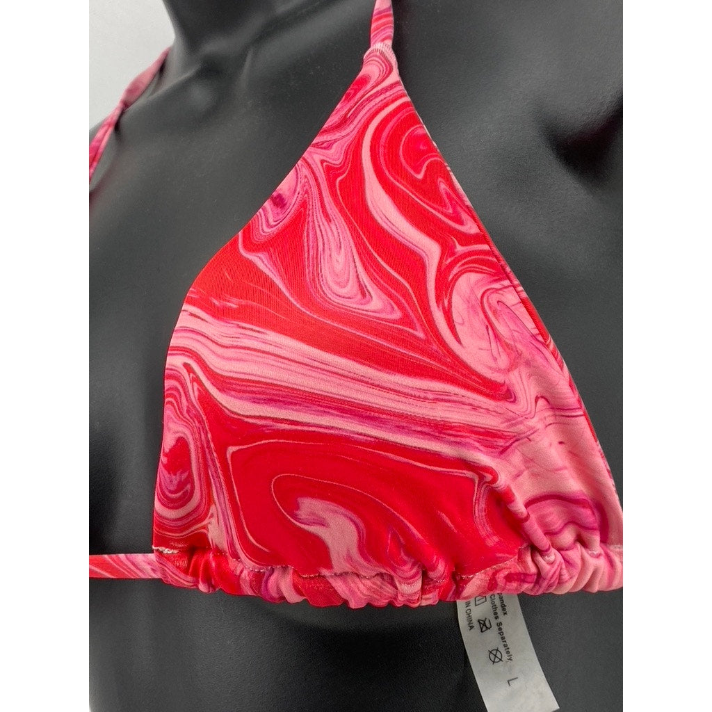 SHEIN Women's Pink Swirl Print Spaghetti Strap Swim Top SZ L