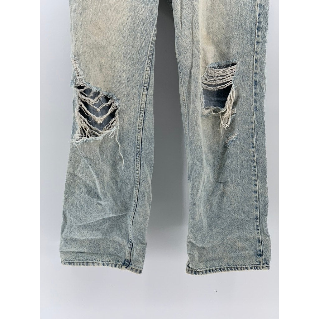 &DENIM Women's Light Blue Distressed High-Rise Loose Fit Straight Leg Jeans SZ 6