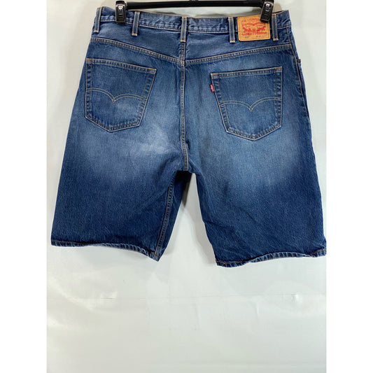 LEVI'S Men's Medium Blue 569 Loose-Fit Faded Five-Pocket Denim Jean Shorts SZ 40