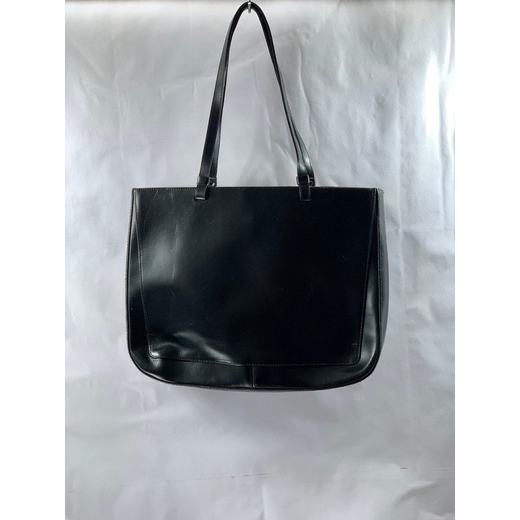 PRIMTEMPS Women's Black Faux-Leather Large Shoulder Bag