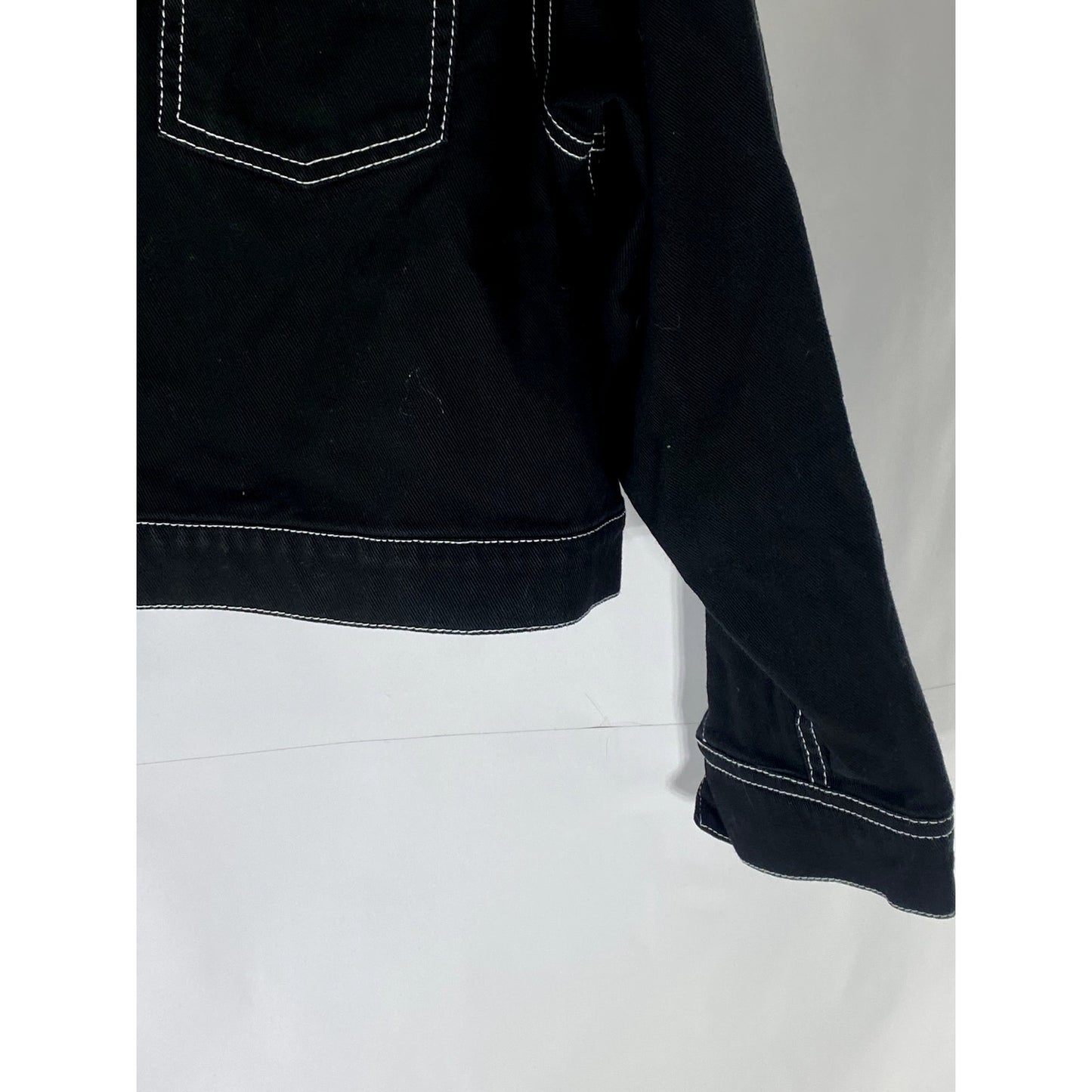 H&M Women’s Black Solid Patch Pocket Cropped Denim Jacket SZ 8