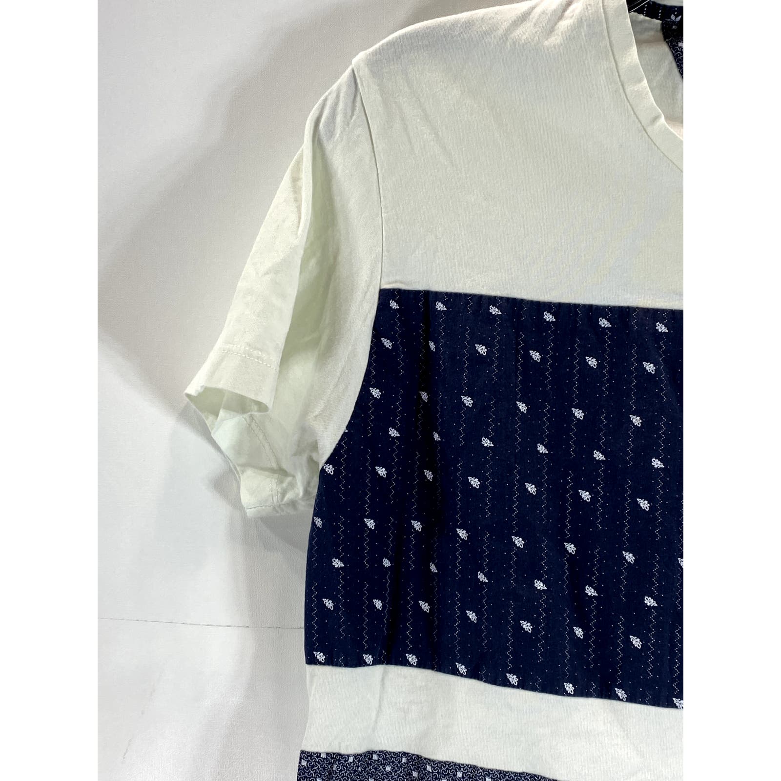 ZARA MAN Men's Navy/White Printed Colorblock Crewneck Short Sleeve T-Shirt SZ S