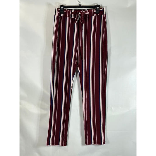 SPARK Women's Burgundy Striped Adjustable Strap Pull-On Pants SZ XL