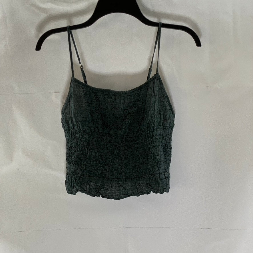 ZARA Women's Dark Gray Straight Neckline Adjustable Strap Ruffle-Hem Top SZ XL