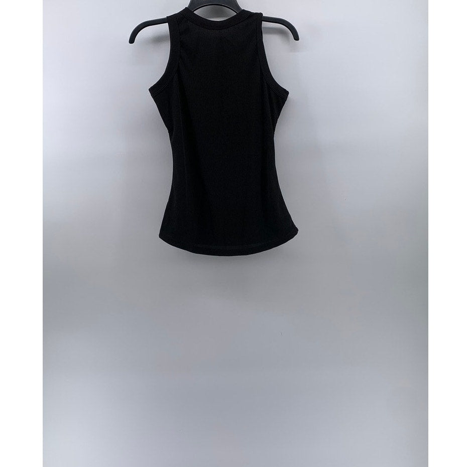 UNBRANDED Women's Black Ribbed Crewneck Casual Sleeveless Tank Top SZ M