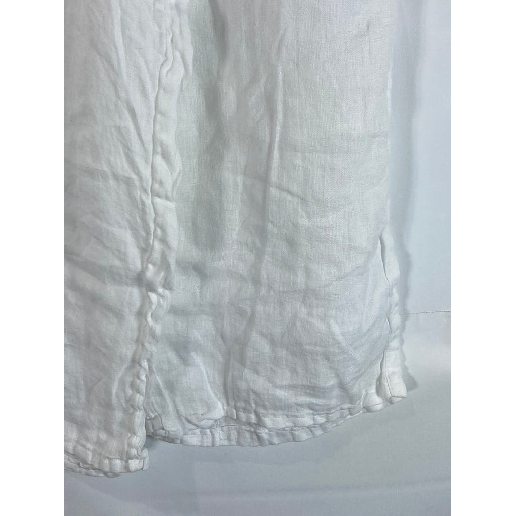 CYNTHIA ROWLEY Women's White Linen Cropped Wide Leg Pull-On Pants SZ M